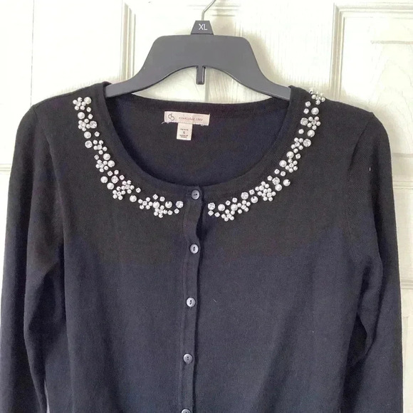 DB Established 1962 Black Pearl &rhinestone Beaded Cardigan size Small - Picture 2 of 5